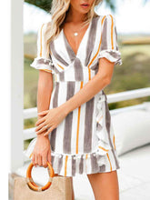 Load image into Gallery viewer, V neck stripe ruffle summer