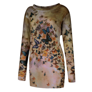 3xl Plus Size Butterfly Printing Blouse Fashion O neck Long Sleeve