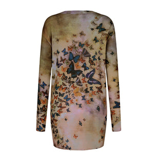 3xl Plus Size Butterfly Printing Blouse Fashion O neck Long Sleeve