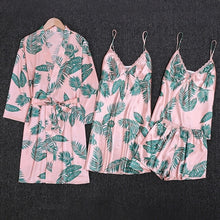 Load image into Gallery viewer, 4 Piece Pajamas Set With Robe Women Faux Silk Pyjamas Sexy Female Cami