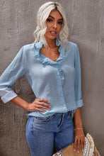 Load image into Gallery viewer, Eyelet Ruffles Button Crinkled Shirt