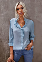 Load image into Gallery viewer, Eyelet Ruffles Button Crinkled Shirt