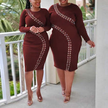 Load image into Gallery viewer, Plus Size Dresses For Women Full Sleeve Bodycon High Waisted