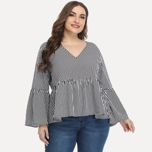 Stripe Blouse Women Autumn V Neck Long Sleeve