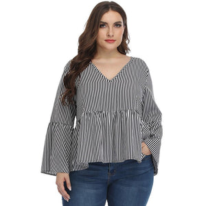 Stripe Blouse Women Autumn V Neck Long Sleeve