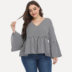 Stripe Blouse Women Autumn V Neck Long Sleeve