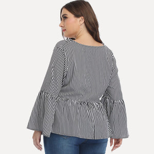 Stripe Blouse Women Autumn V Neck Long Sleeve