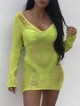 Load image into Gallery viewer, Knitted v neck sweater dress Female transparent