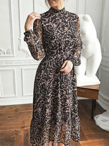 autumn winter floral long dress women party