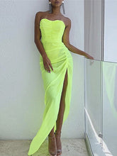 Load image into Gallery viewer, Neon pleated split elegant long dress Women drape