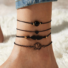 Load image into Gallery viewer, 4pcs New Black Feather Lotus Anklets For Women Fashion Heart Charm