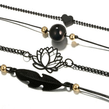 Load image into Gallery viewer, 4pcs New Black Feather Lotus Anklets For Women Fashion Heart Charm