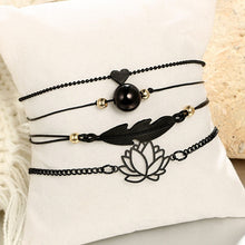 Load image into Gallery viewer, 4pcs New Black Feather Lotus Anklets For Women Fashion Heart Charm
