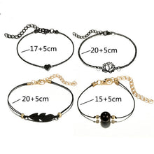 Load image into Gallery viewer, 4pcs New Black Feather Lotus Anklets For Women Fashion Heart Charm