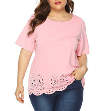 Load image into Gallery viewer, 4xl Plus Size Hollow Out Shirt Summer Casual Loose Blouse Soild Short
