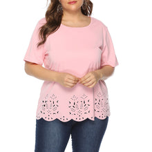 Load image into Gallery viewer, 4xl Plus Size Hollow Out Shirt Summer Casual Loose Blouse Soild Short