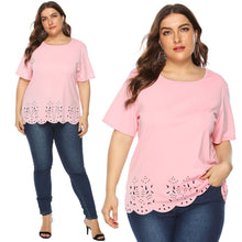 Load image into Gallery viewer, 4xl Plus Size Hollow Out Shirt Summer Casual Loose Blouse Soild Short