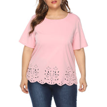 Load image into Gallery viewer, 4xl Plus Size Hollow Out Shirt Summer Casual Loose Blouse Soild Short