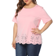 Load image into Gallery viewer, 4xl Plus Size Hollow Out Shirt Summer Casual Loose Blouse Soild Short
