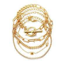 Load image into Gallery viewer, 5 Pcs/Set Punk Gold Crystal Thick Chain Bracelet Female Bohemian - Sophornlilly