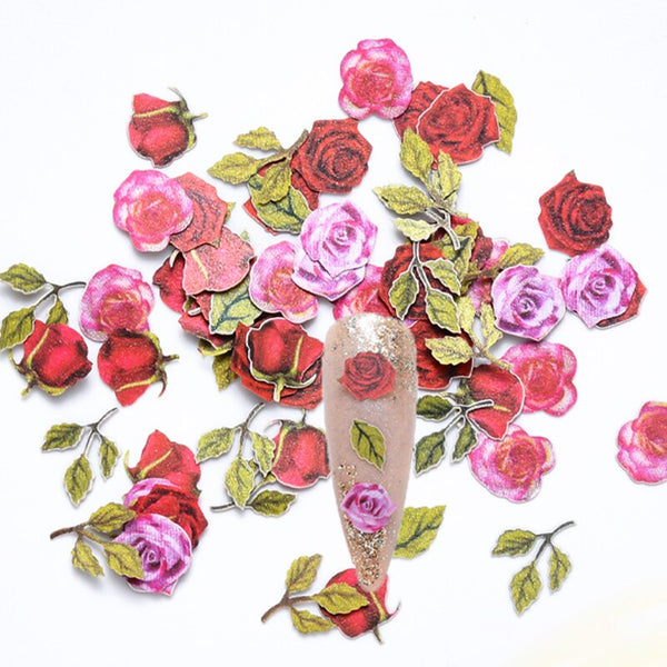 5000 pcs/bag Nail Art Flower Sequins Decals Charming Rose Leaves