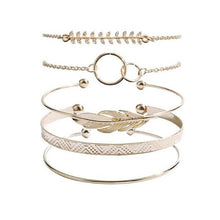 Load image into Gallery viewer, 5Pcs/set Bohemian Gold Color Moon Leaf Crystal Open Bracelet Set For - Sophornlilly