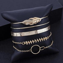 Load image into Gallery viewer, 5Pcs/set Bohemian Gold Color Moon Leaf Crystal Open Bracelet Set For - Sophornlilly