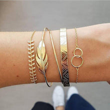 Load image into Gallery viewer, 5Pcs/set Bohemian Gold Color Moon Leaf Crystal Open Bracelet Set For - Sophornlilly