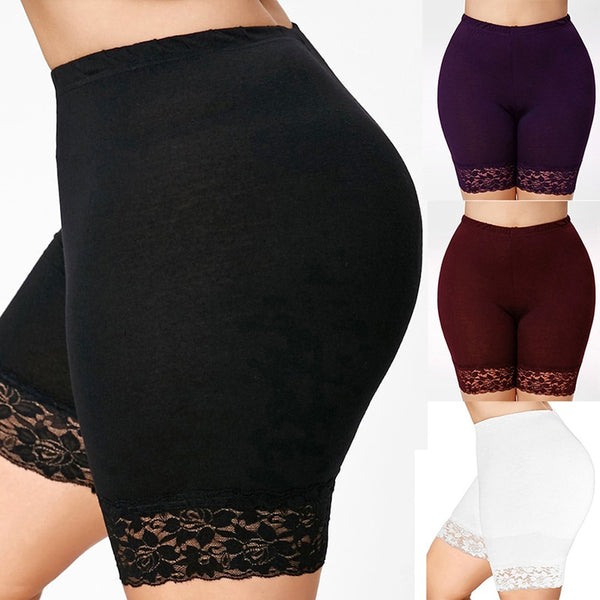 5XL Plus Size Women Short Leggings With Lace Trim Under Skirt Pants