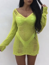 Load image into Gallery viewer, Knitted v neck sweater dress Female transparent