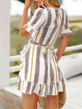 Load image into Gallery viewer, V neck stripe ruffle summer