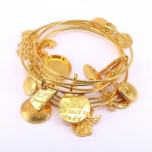 5pcs Gold Color Bangle Bracelet Set Adjustable Wire Cuff Bracelets For