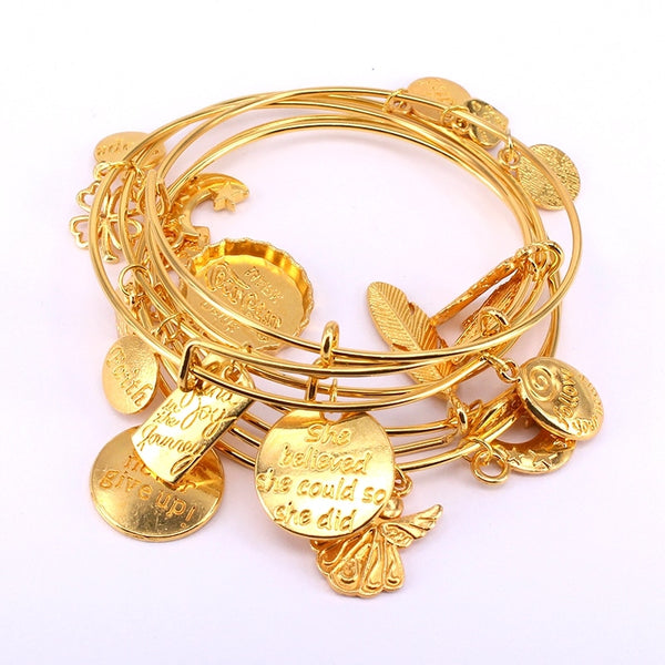 5pcs Gold Color Bangle Bracelet Set Adjustable Wire Cuff Bracelets For