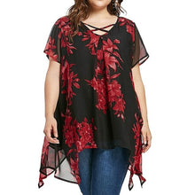 Load image into Gallery viewer, 5xl Plus Size Chiffon Tunic Shirt Floral Printed Short Sleeve Tunic