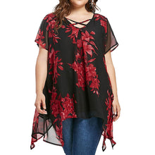 Load image into Gallery viewer, 5xl Plus Size Chiffon Tunic Shirt Floral Printed Short Sleeve Tunic