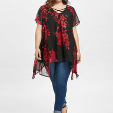 Load image into Gallery viewer, 5xl Plus Size Chiffon Tunic Shirt Floral Printed Short Sleeve Tunic