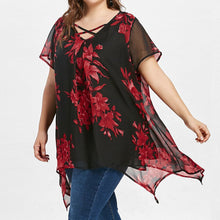 Load image into Gallery viewer, 5xl Plus Size Chiffon Tunic Shirt Floral Printed Short Sleeve Tunic