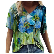 Load image into Gallery viewer, 5xl Plus Size Floral Blouses Women Printing Short Sleeve Shirts V neck