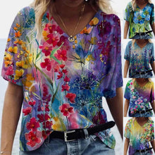Load image into Gallery viewer, 5xl Plus Size Floral Blouses Women Printing Short Sleeve Shirts V neck