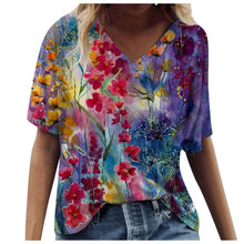 Load image into Gallery viewer, 5xl Plus Size Floral Blouses Women Printing Short Sleeve Shirts V neck