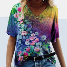 Load image into Gallery viewer, 5xl Plus Size Floral Blouses Women Printing Short Sleeve Shirts V neck