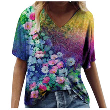 Load image into Gallery viewer, 5xl Plus Size Floral Blouses Women Printing Short Sleeve Shirts V neck