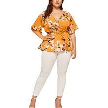 Load image into Gallery viewer, 5xl Plus Size Floral V neck Shirt Women's Casual Short Sleeve Tunic