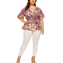 Load image into Gallery viewer, 5xl Plus Size Floral V neck Shirt Women's Casual Short Sleeve Tunic