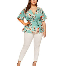 Load image into Gallery viewer, 5xl Plus Size Floral V neck Shirt Women's Casual Short Sleeve Tunic