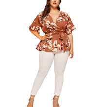 Load image into Gallery viewer, 5xl Plus Size Floral V neck Shirt Women's Casual Short Sleeve Tunic