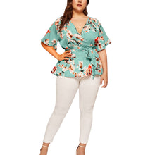 Load image into Gallery viewer, 5xl Plus Size Floral V neck Shirt Women's Casual Short Sleeve Tunic