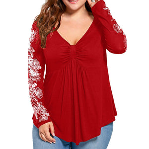 5xl Plus Size Flower Blouses Summer Lady Casual Tunic Tops Long Sleeve