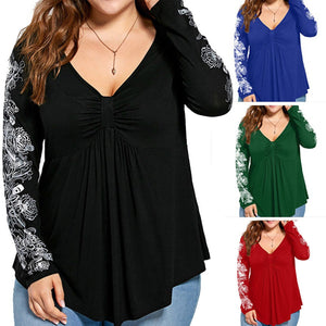 5xl Plus Size Flower Blouses Summer Lady Casual Tunic Tops Long Sleeve