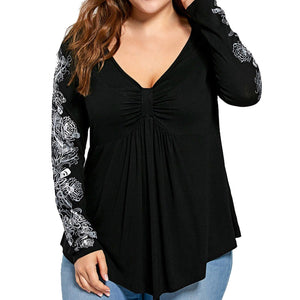 5xl Plus Size Flower Blouses Summer Lady Casual Tunic Tops Long Sleeve